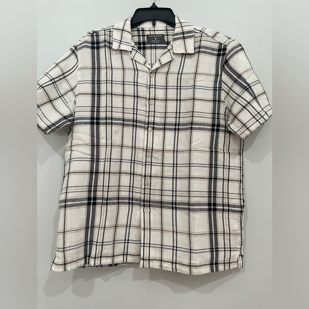 Primark Off White & Blk Checkered Regular Fit Shirt-NWOT
